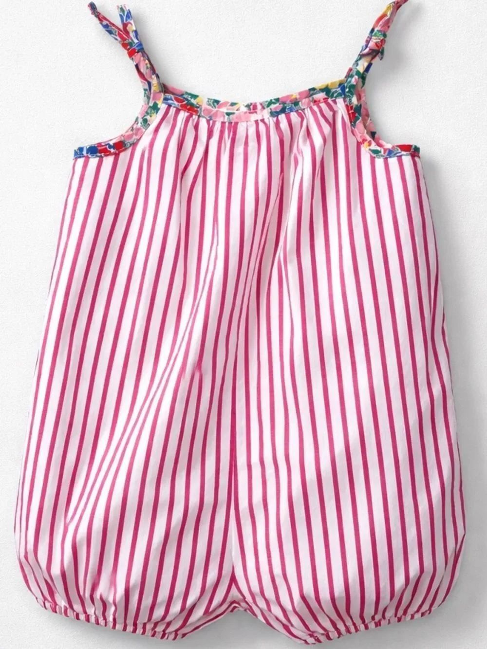 Ralph Lauren Fuchsia pink and white stripe cotton bubble romper floral trim 3 m
